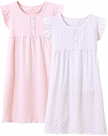 BANGSAUR kız elbisesi Seti Pamuk Sleepshirts, Kalp Baskı Prenses Günlük Elbise, 2-Pack rahat elbise Kız 3-12 Yıl