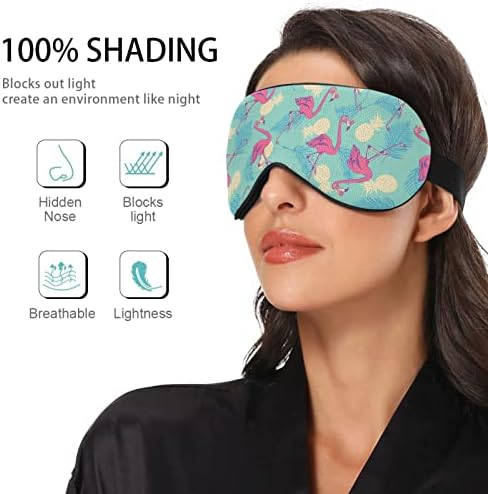 JHKKU Flamingo ananas uyku maskesi erkekler kadınlar için karartma göz kapağı, ayarlanabilir Velcro kayış ile yumuşak
