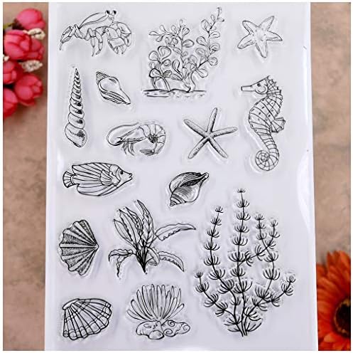 KWELLAM Okyanus Dünya Kabuklu Denizatı Denizyıldızı Yosun Temizle Pullar Kart Yapımı için Dekorasyon ve DIY Scrapbooking