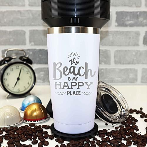 MugHeads Plaj Benim Mutlu Yerim 20 oz Yalıtımlı Bardaklar-Tatil için Plaj Aksesuarları Olmazsa Olmazlar-Ev için Plaj