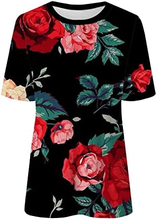 Artı Boyutu Üstleri Kadınlar İçin Seksi Kırmızı kadın Yaz Yuvarlak Boyun Çiçek Baskı kısa kollu tişört üst bluz