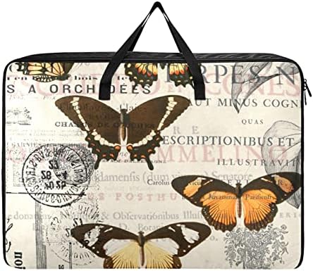JUAMA Vintage Stil Kelebekler Takviyeli Saplı Büyük Kapasiteli Giyim ve Dolap Yorgan Saklama Çantası Yorgan Battaniyeleri