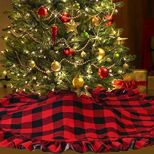 Lazyspace 48 inç Noel Ağacı Etek Siyah ve Kırmızı Buffalo Ekose Fırfır Ağacı Etek, noel Ağacı Taban Kapak Dekoratif