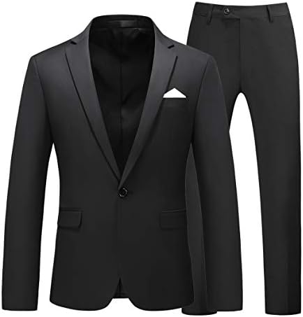 MOGU Erkek Slim Fit 2 Parça Takım Elbise Bir Düğme Çentik Yaka Smokin Balo (Takım Elbise Ceket + Pantolon)