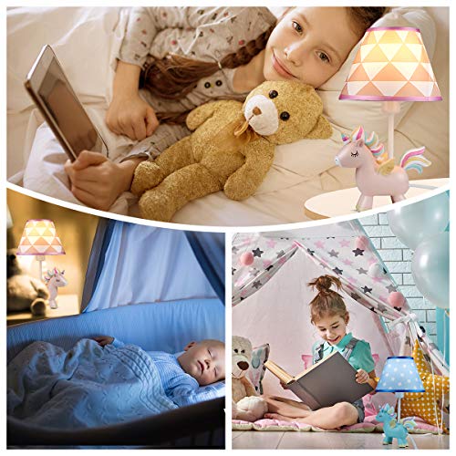 Kız Yatak Odası için Sevimli Unicorn Lamba, 3 Renk Modu LED Blub ve Gölge ile Çocuk Başucu Masa Lambası, Kız Çocuk