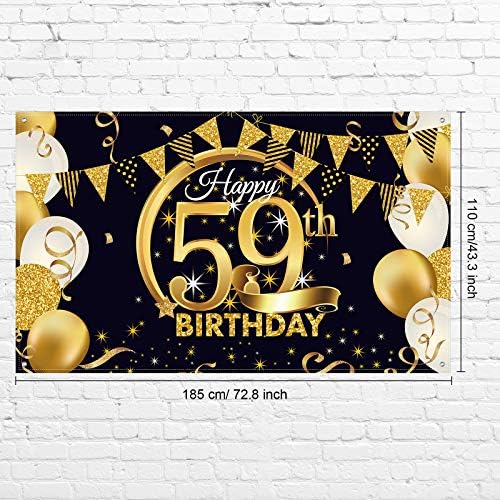 59th Doğum Günü Partisi Dekorasyon, ekstra Büyük Kumaş Siyah Altın İşareti Posteri 59th Yıldönümü fotoğraf kabini