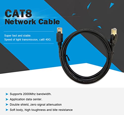 ULANSeN Cat8 Ethernet Kablosu, 6ft Supper Hız 26AWG 40 Gbps, 2000 MHz ile Altın Kaplama RJ45 Bağlayıcı Cat8 LAN Ağ