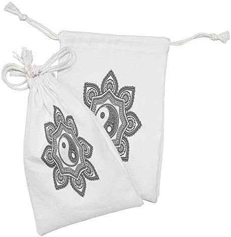 Ambesonne Siyah Beyaz Kumaş Kese 2'li Set, Mandala Yin ve Yang Gelişen Doğa Süslü Taç Yaprağı Tasarımı, Banyo Malzemeleri