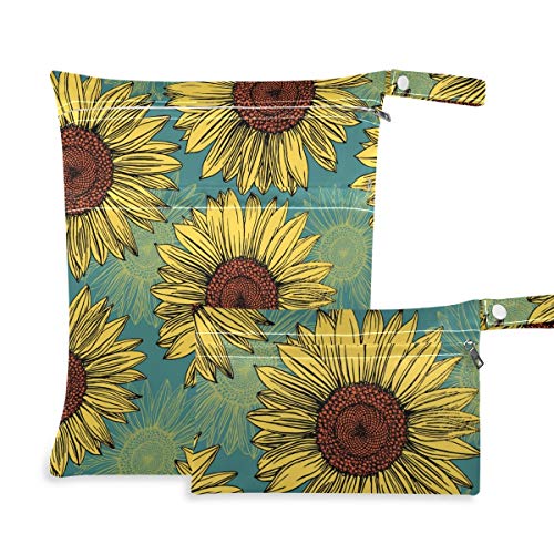 KEEPREAL Blooming Sunflower-C 2 adet su geçirmez ıslak çanta Bebek bezi ıslak çanta Büyük kapasiteli yıkanabilir Kullanımlık