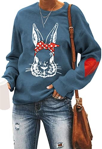 EFOFEI kadın Mutlu Paskalya Ilmek Tişörtü Sevimli Tavşan Grafik Kazak Bunny Baskı Uzun Kollu Tops