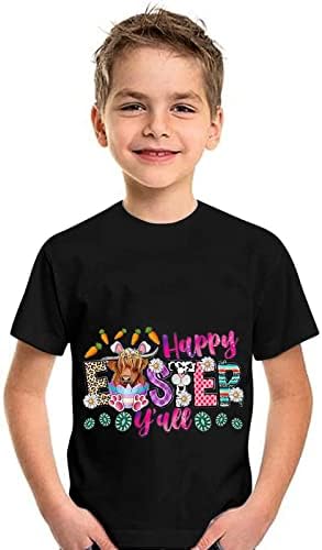 Çocuklar Paskalya Günü T erkek çocuklar için tişörtler Kızlar Mutlu Paskalya Üstleri Yaz Rahat Tavşan Kısa Kollu Mektup