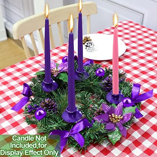[Güvenlik Yangın Geciktirici] Noel Mor Advent Çelenk Dekor 4 Pinecorn ile 4 Advent Mumluk 4 Şerit 2 Atatürk Çiçeği