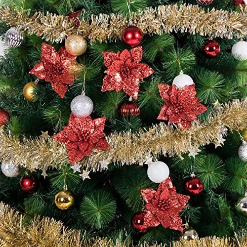 ARCCİ Altın Noel Tinsel Garland Yıldız Sparkly Asılı, 20ft Klasik Kalın Renkli Yansımalar Parlak Sparkly Yumuşak Parti