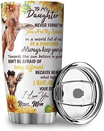Kızımı Seviyorum Ayçiçeği Zürafa Anne Bardak Paslanmaz Çelik Kahve Fincanı Vakum Yalıtımlı Bardak Kapaklı Buzlu İçecekler