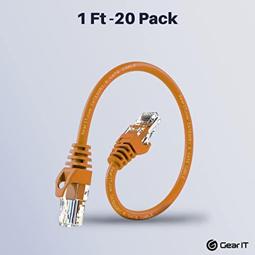 GearIT 20'li Paket Cat6 Yama Kablosu 1 Ayak Cat 6 Ethernet Kablosu Snagless Esnek Yumuşak Sekme-Preimum Serisi-Turuncu