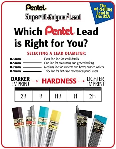 Pentel ® Super Hi-Polymer ® Kablolar, 0,5 mm, HB, Tüp Başına 30 Kablo, 3 Tüplük Paket