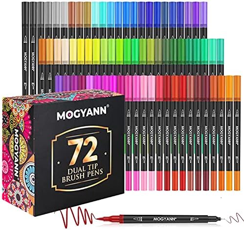 MOGYANN İşaretleyiciler Yetişkin Boyama - 72 Renk Çift Uçlu Fırça Kalemler Boyama İşaretleyiciler Seti