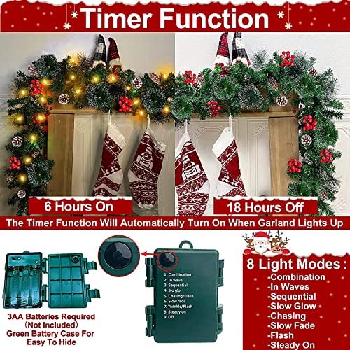 9 Ft x 10 inç 100 LED Noel Çelenk Dekor ışıkları Zamanlayıcı 8 Flaş Modu Kalın 300 Karlı İpuçları 198 Kırmızı Dut