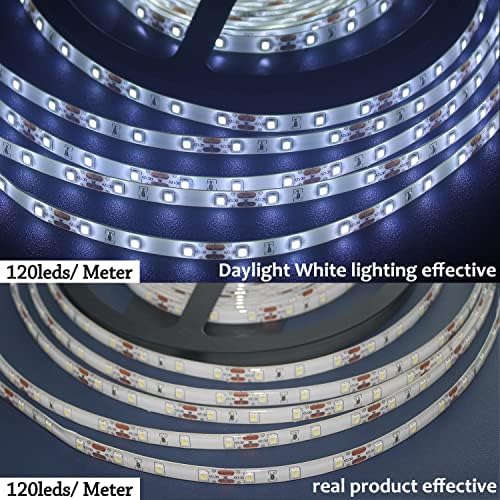 RYGDENG beyaz LED şerit ışıklar, su geçirmez kesilebilir 600 SMD 2835 LEDs bant, 16.4 ft güçlü yapıştırıcı aydınlatma