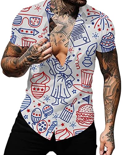 Yaz Erkek Gömlek Bağımsızlık Günü Bayrağı 3D Baskılı Hırka Rahat Kısa Kollu Gömlek Kısa Kollu Gevşek