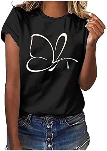 Bayan Yaz Üstleri Sevimli Kelebek Grafik T Shirt Casual Gevşek Crewneck Kısa Kollu Bluz Genç Kız Uydurma Tees