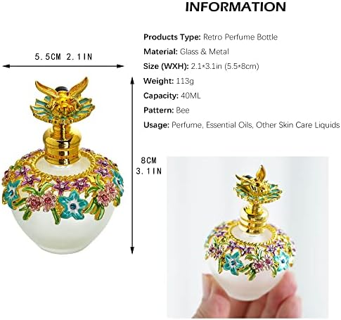 YU FENG 40 ML Yeşil Yusufçuk Stoper Rhinestones Bejeweled Cam Şişe Kapları ve 40 ML Çiçekler Altın Arı Charm Dekoratif