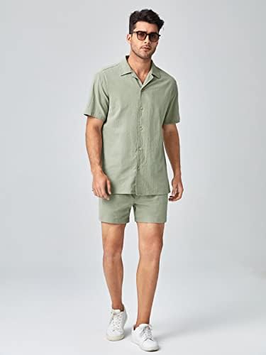 FDSUFDY İki Parçalı Kıyafetler Erkekler için Erkekler Düz Gömlek ve Cep Ön şort takımı (Renk: Nane yeşili, Boyut: