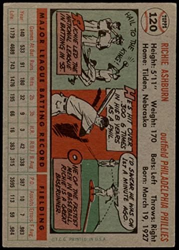 1956 Topps 120 GRY Richie Ashburn Philadelphia Phillies (Beyzbol Kartı) (Gri Arka) VG / ESKİ Phillies