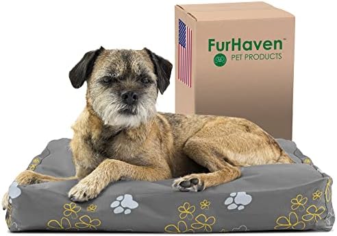 Furhaven Küçük Yastık köpek yatağı Suya Dayanıklı Kapalı / Açık Bahçe Baskı Yatak w / Çıkarılabilir Yıkanabilir Kapak