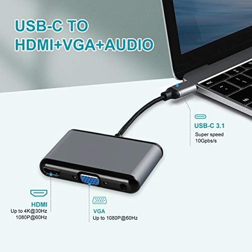 USB C HDMI VGA Ses Adaptörü, avedio linkler 3 in 1 USB Typ-C 3.1 Hub 4 K HDMI,1080 P VGA ve 3.5 mm Ses Multiport Dönüştürücü