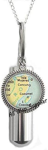 AllMapsupplier Moda Kremasyon Urn Kolye,Cancun/Cozumel harita Urn,Cancun harita Kremasyon Urn Kolye,Cozumel harita