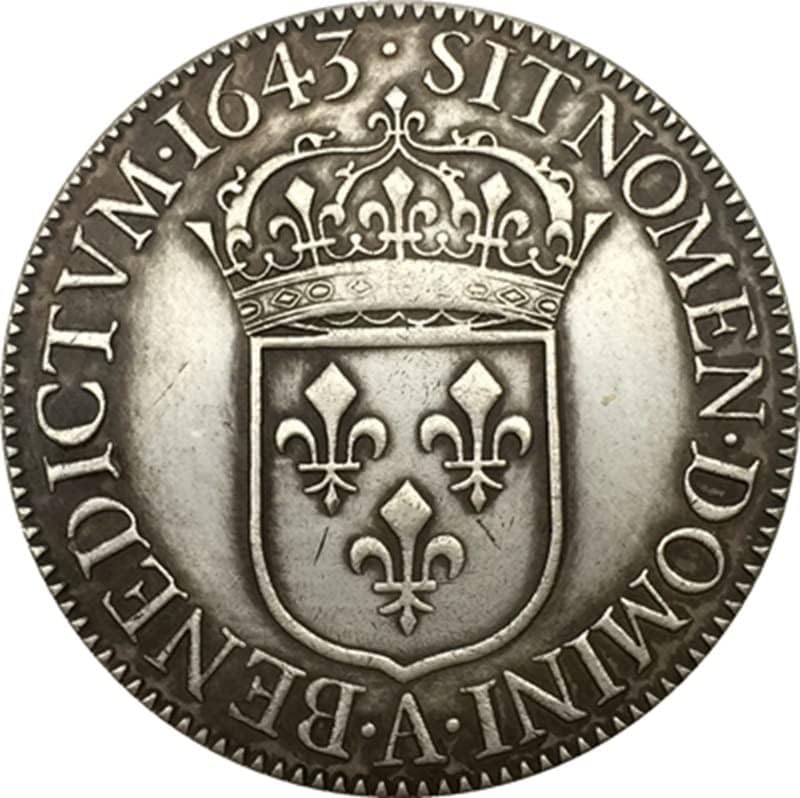 1643 Fransız Paraları Saf Bakır Gümüş Kaplama Antika Gümüş Dolar Paraları el sanatları Koleksiyonu Darbe olabilir