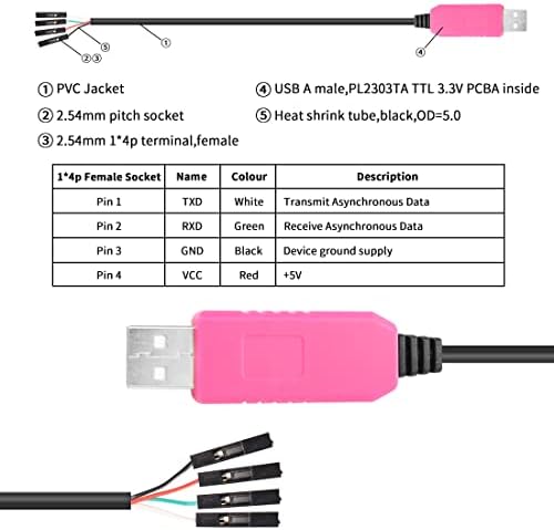 YACSEJAO USB TTL Seri Kablo CH340 Modülü USB TTL Hata Ayıklama Kablosu 6 Pin Dişi Soket Başlığı Win 7/8/XP / VİSTA(2