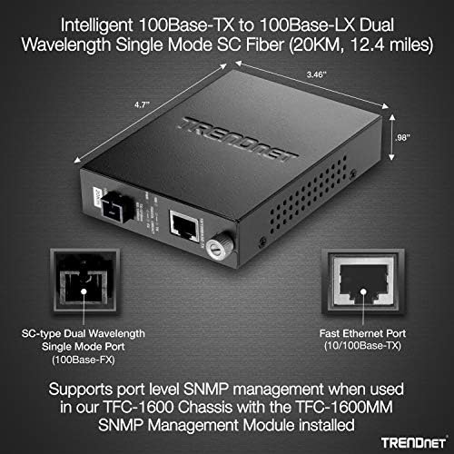 TRENDnet Akıllı 100Base-TX-100Base-FX Çift Dalga Boyu Tek Modlu SC Fiber Ortam Dönüştürücü(20 km/12,4 mil), Fiber