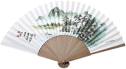 Kore Geleneksel Bambu Hanji Katlanır El Fan + Kağıt Durumda Hediye Büyük Manzara